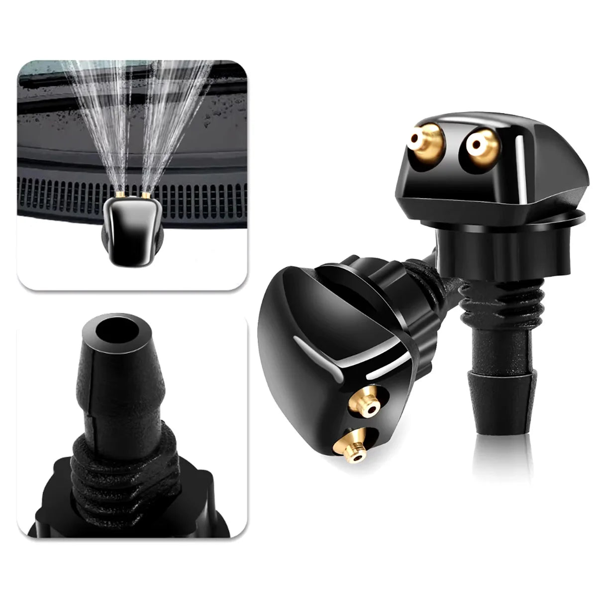 2PCS Front Hood Windshield Cleaning Nozzle Straight Column Truck Car Engine Hood Hole Dual Port Nozzle Compatible With Most
