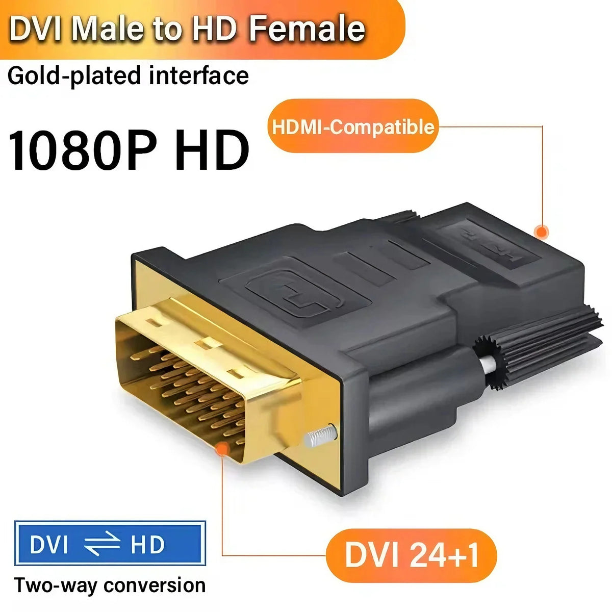 1080P DVI to HDMI-Compatible Adapter Plated Plug DVI 24+1 Male to Female HDMI-compatible Video Converter for PC HDTV Projector