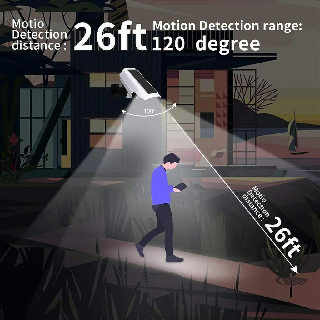 Outdoor Motion Sensor Solar Lights 2000 Lumen 77 LED With Remote Controller Fake Security Camera Monitoring Induction Wall Lamps