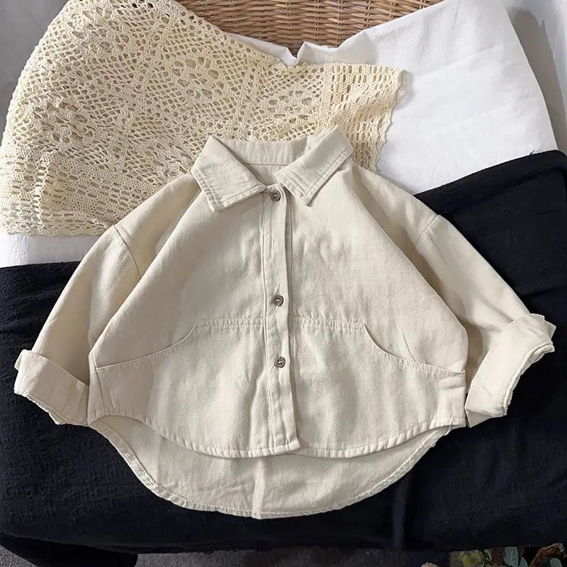 Korean boys' shirt long sleeved spring and autumn 2024 new girls' shirt baby top children's cardigan outdoor wear