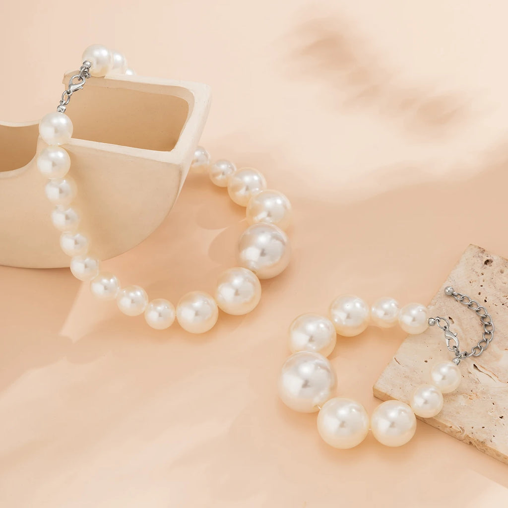IngeSight.Z Exaggerated Big Imitation Pearls Choker Necklace for Women Personality Elegant White Pearl Beaded Bride Jewelry 2025