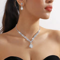 3 Pieces of Women's Crystal Droplet Necklace with Earrings Set for Wedding Evening Dress Accessories