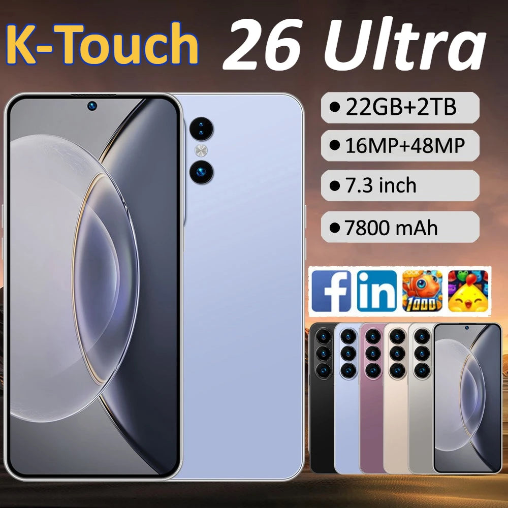 K-Touch NEW 26 Ultra Mobile Phones Smartphone Android 15 Global Version 5G Cell phone 7.3 Inch 16+48MP AI Camera 22GB+2TB 7800mAh Wifi GPS Cellphones