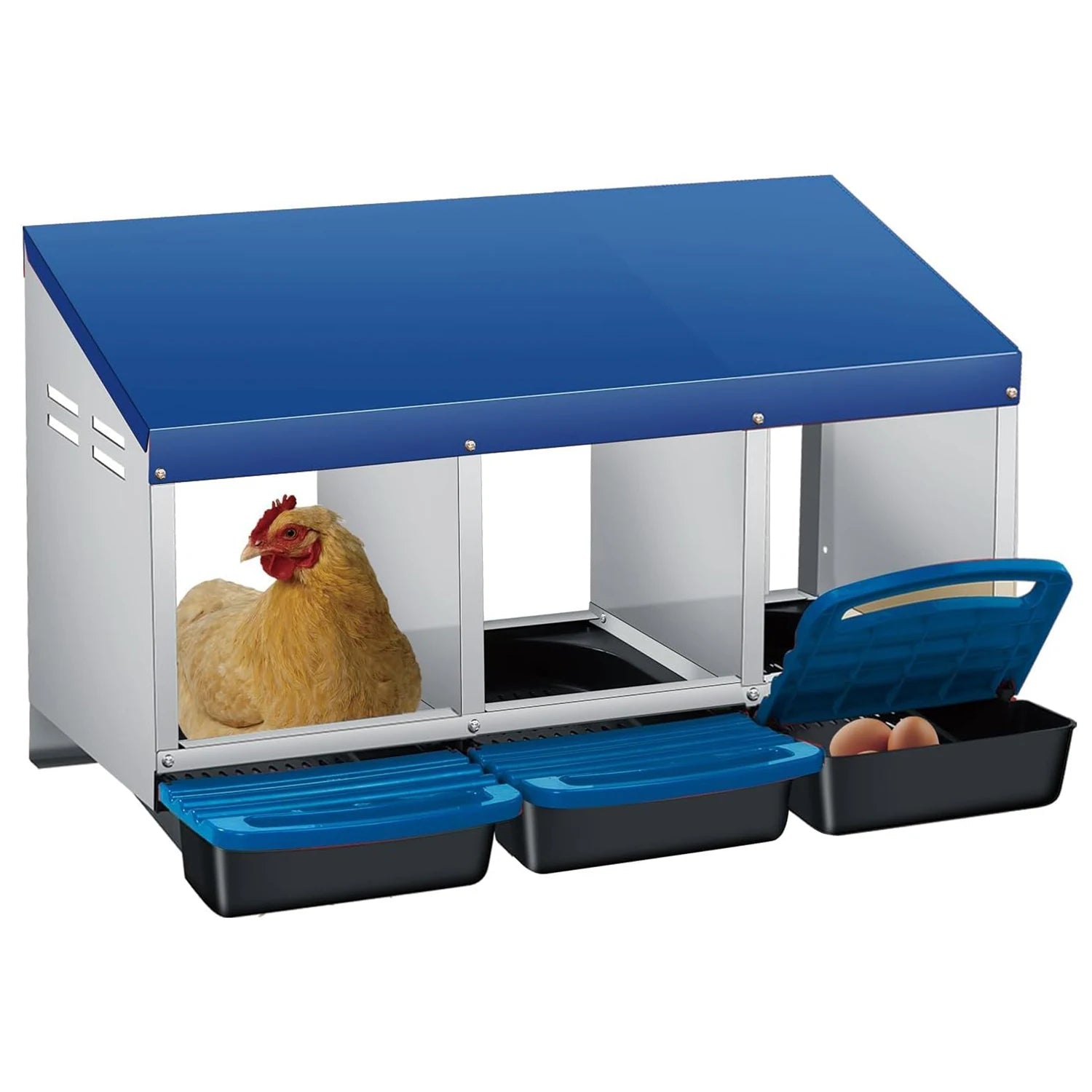 Multi-Compartment Metal Chicken Nesting Box Automatic Roll-Out Egg Collection Waterproof Steel Laying Box for Hens Ducks Rabbits