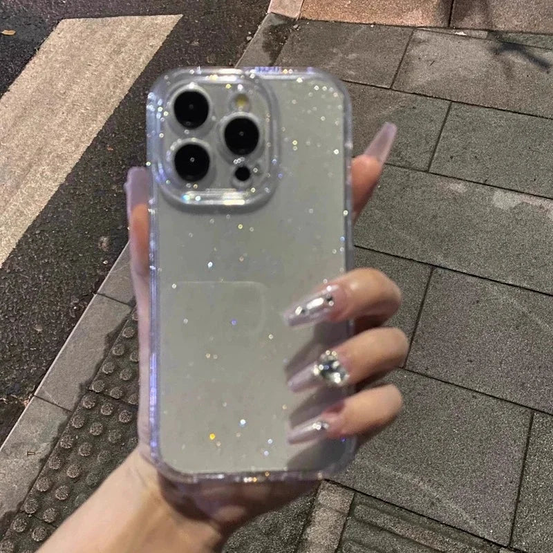 Soft Glitter Transparent Phone Case For iPhone 11 12 13 14 15 16 17 18 Pro Max Plus Air Shockproof Silicone Clear Bumper Cover