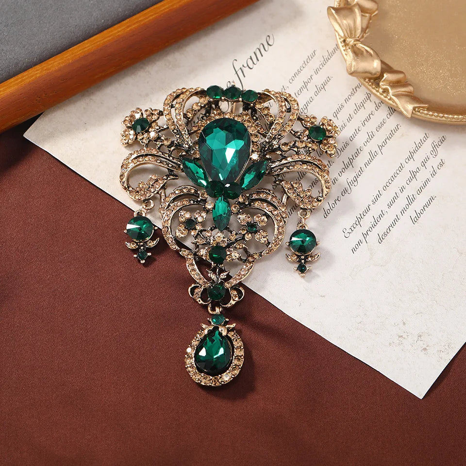Creative Crown Brooch High-end Alloy Women's Corsage Women's Colorful Rhinestone and Water Drop Jewelry