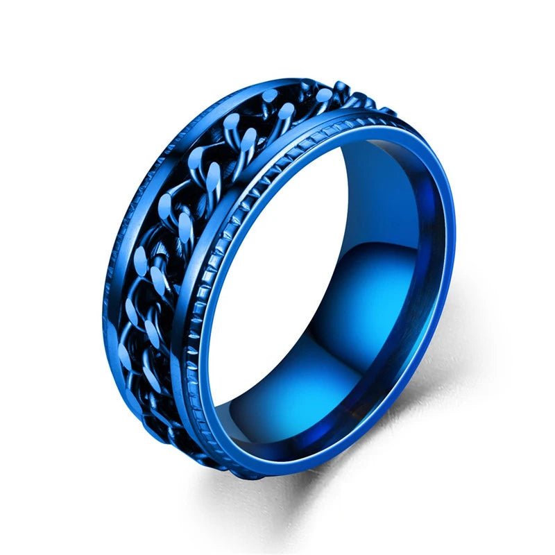 Titanium Steel Rotatable Chain Rings Men Women Stress Ring For Anxiety Couple Jewelry 8mm Corkscrew Rings Multifunctional Gift
