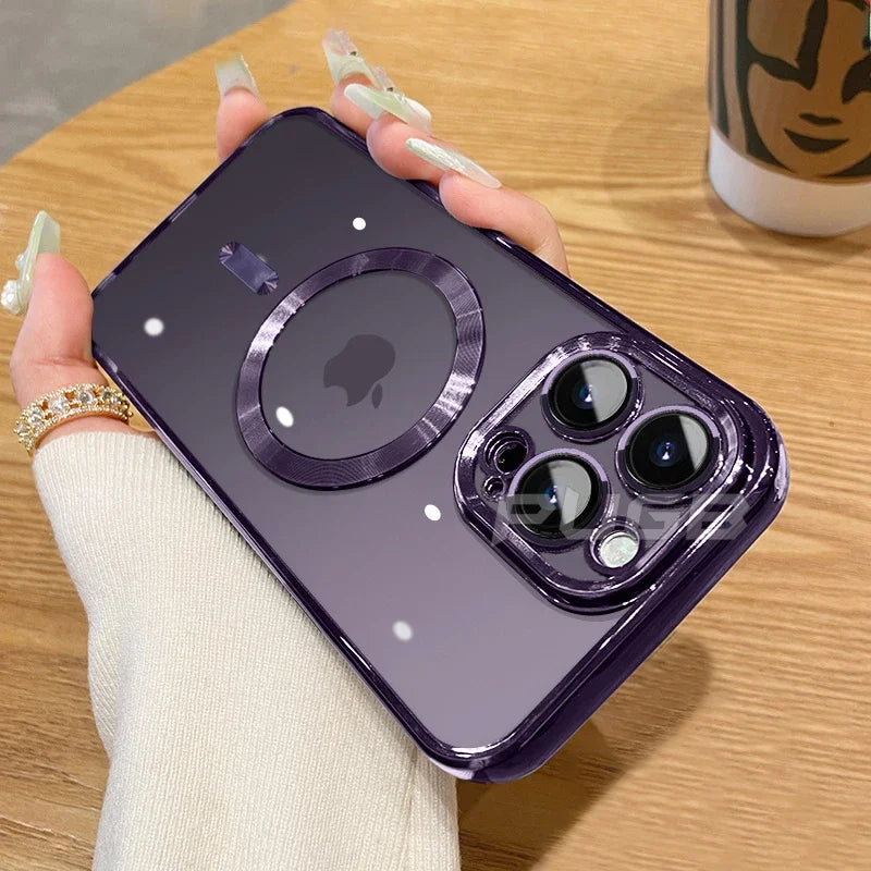 Luxury Transparent Magnetic For Phone Case For iPhone 14 Plus 13 12 11 15 16 17 18 Pro Max AIr Clear Plating Silicone Cover
