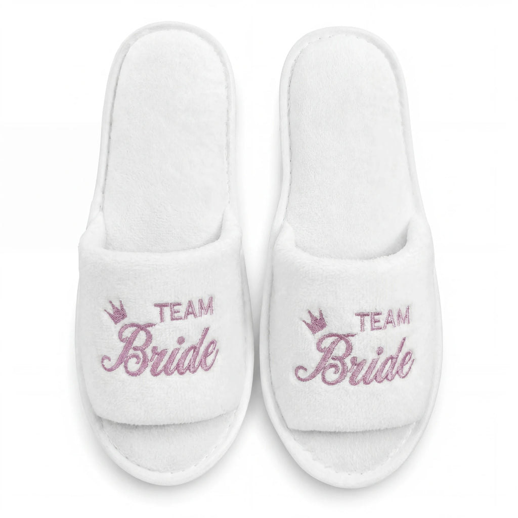 Bride & Bridesmaid, Wedding Party Guests Home Slip On Shoes Bridal Party Slippers Open-toe With Golden, Mint Green and Pink