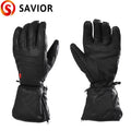 SAVIOR HEAT Electric Heated Leather Gloves Rechargeable Battery Waterproof Heated Gloves for Men Women Cycling Ski Thermal Warm