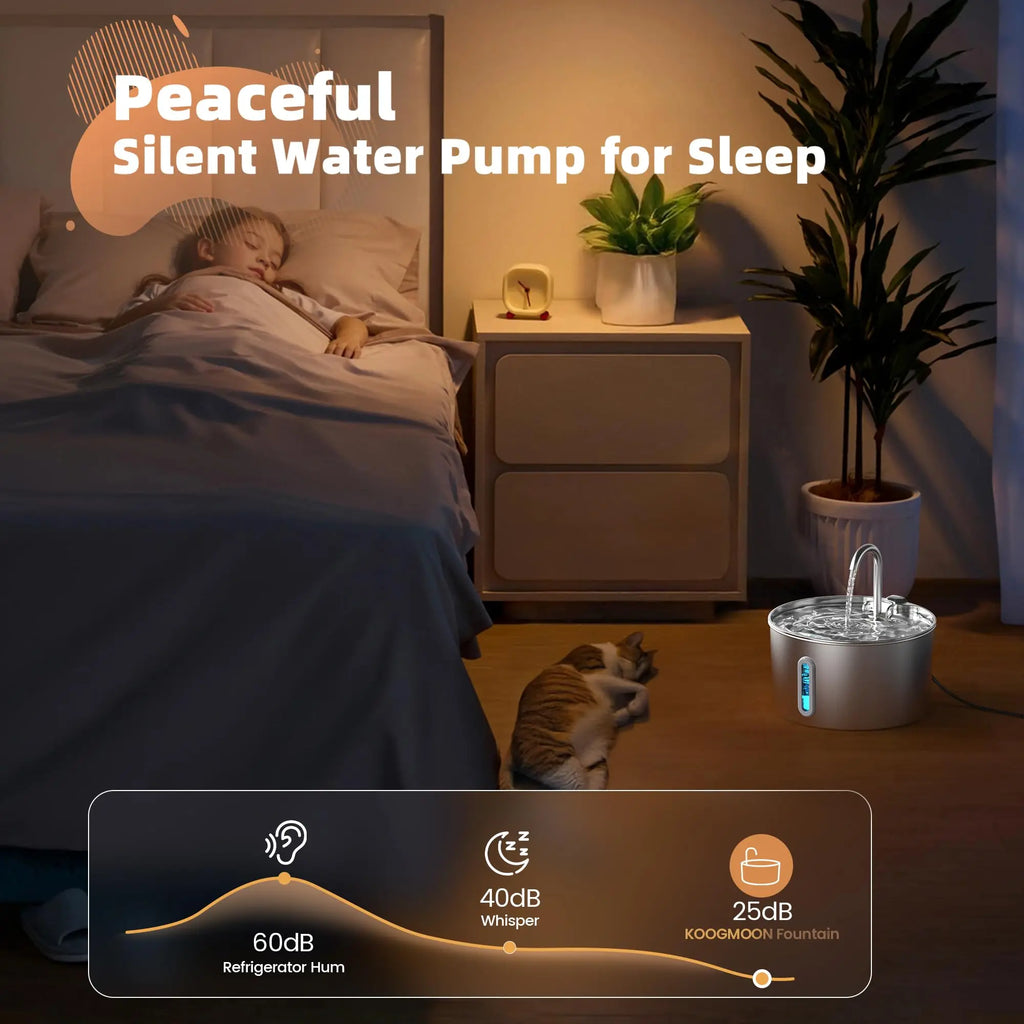 2.2L Cat Drinking Fountain Automatic Stainless Steel Pet Dogs Water Dispenser Ultra-quiet Pump Water Foutain For Multiple Pets