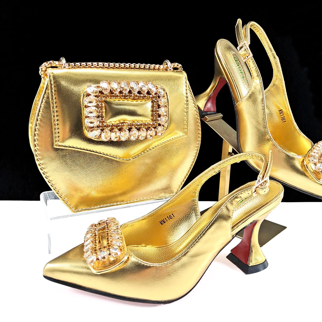 QSGFC Italian Design Rhinestone-encrusted Ladies Party Shoes And Special Bag Women High Heels Wedding Dual Purpose Bag