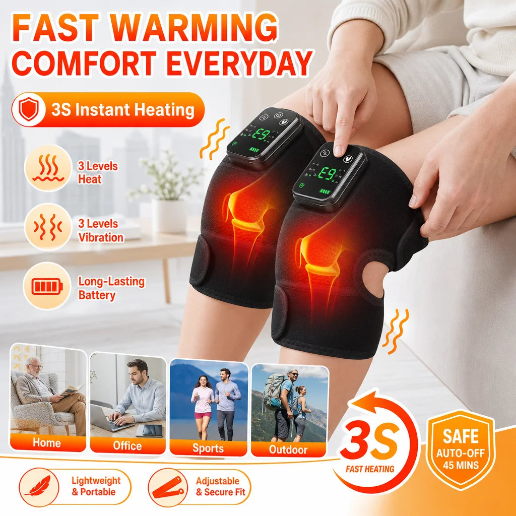 Thermal Knee Massager 3 in 1 Shoulder Knee Elbow Heating Massage Support Brace Rechargeable Vibration Pad Machine Muscle Relax