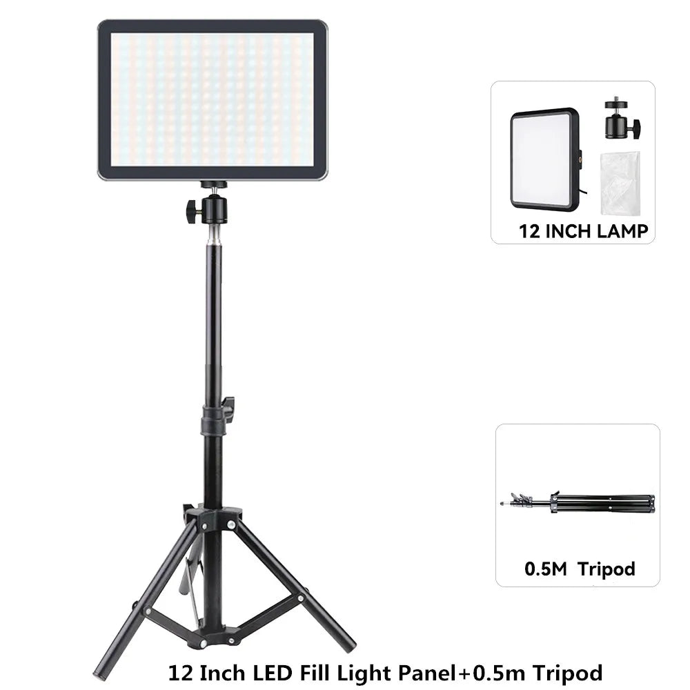 LED Photography Video Light Panel Lighting Photo Studio Lamp Kit with 8/12 Inch Adjustable Brightness,for YouTube Live Streaming