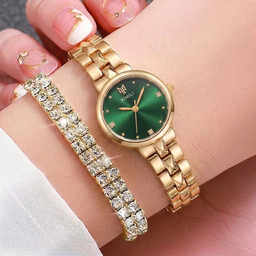 6PCS Elegant Rhinestone Women Quartz Watch Jewelry Set Ladies Bracelet Strap Wristwatches Relogio Feminino Clock（Without Box）