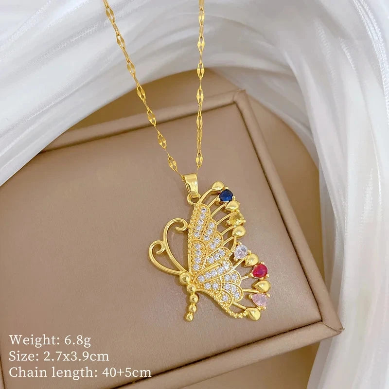 Fashionable Luxury Micro-Set Zircon Copper Pendant Necklace for Women Stylish Personality Versatile Stainless Steel Choker Jewel