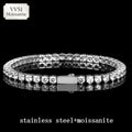 3/4/5mm Bling VVS1 Moissanite Tennis Chain Stainless Steel Bracelet Necklace For Men Women Pass Diamond Tester Hip Hop Jewelry