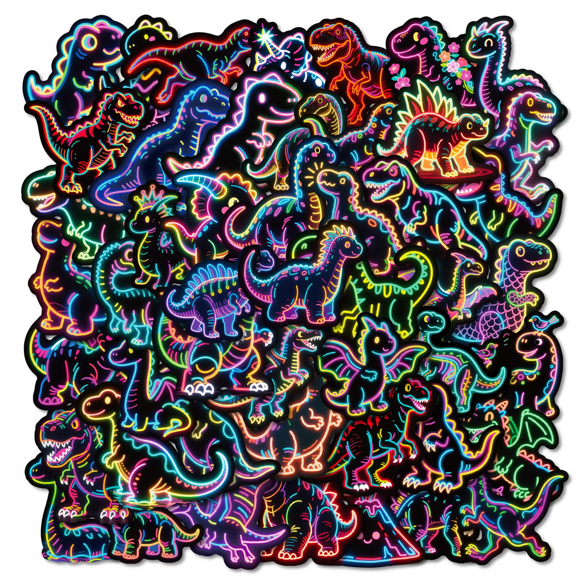 50Pcs Neon Graffiti Stickers Dinosaur Cartoon Stickers Colorful Dinosaur DIY Guitar Skateboard Water Cup Mobile Phone Stickers