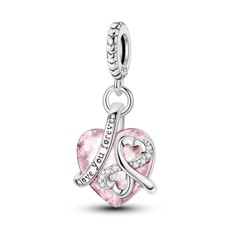 Charms Beads 925 Sterling Silver Tree of Life Peach Heart Sweet Love Charms Fit Pendants Bracelets Necklaces Women Jewelry Gift