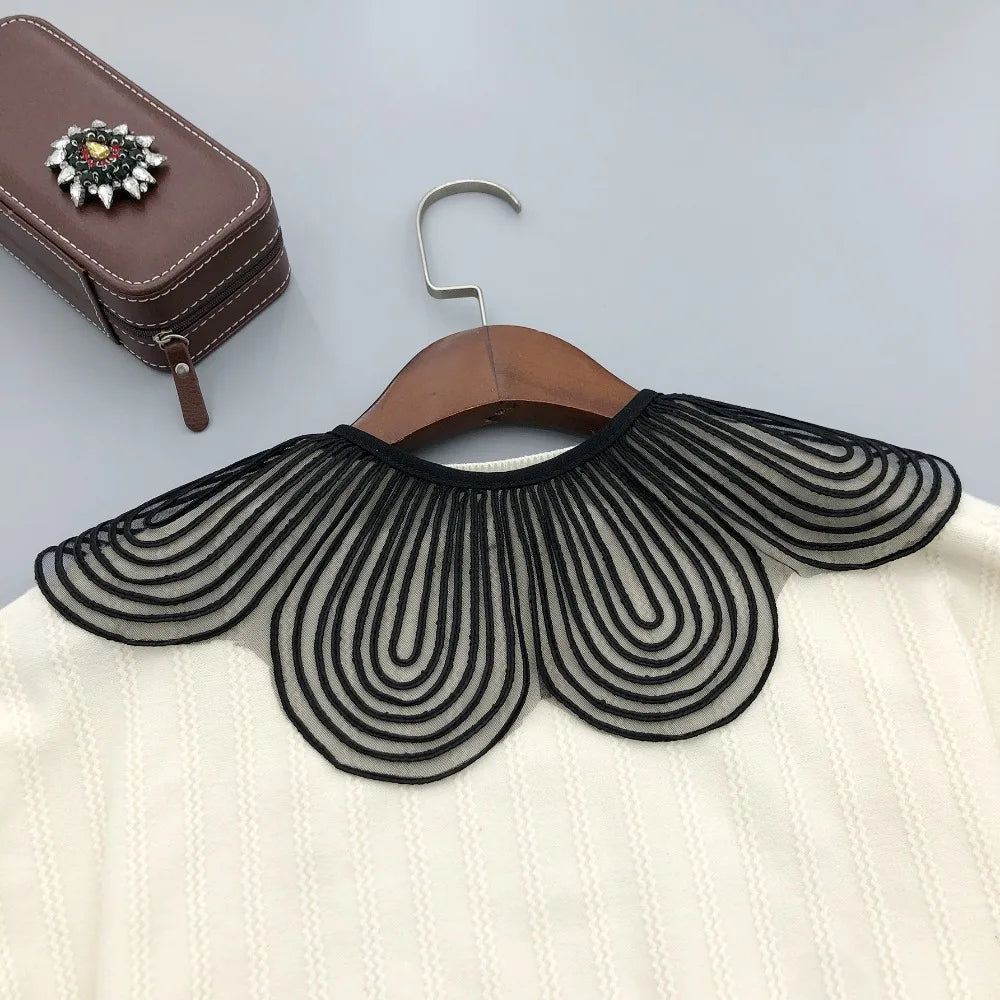 Solid Color Detachable Fake Collar Cloth Decorative Breathable Lace Detachable Collar Pearl Button Shoulder Wraps Ladies