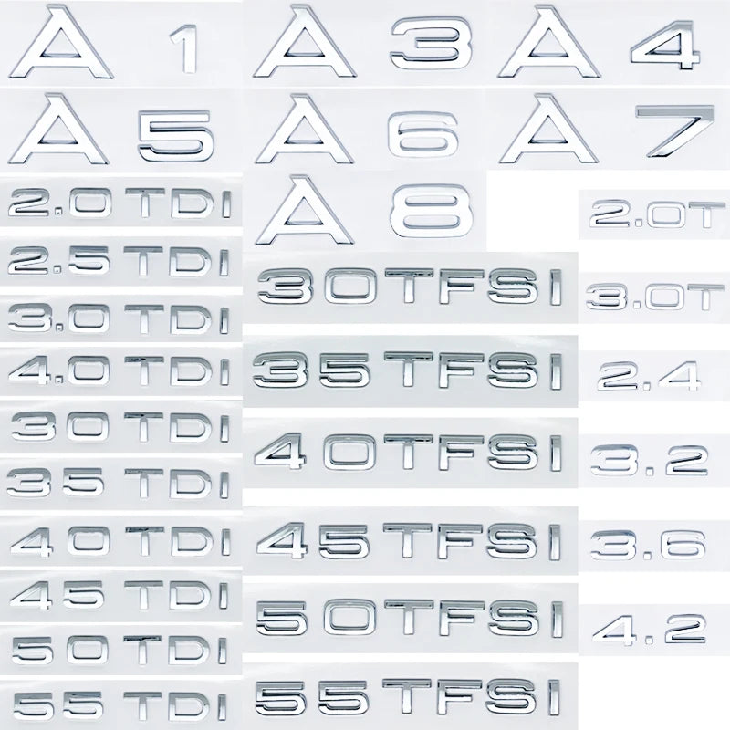 Apply to Car Trunk Sticker 3D ABS 2.0 2.5 3.0 4.0 5.0TDI 30 35 40 45 50 55 TFSI TDI For A1 A3 A4 A5 A6 A7 A8 Q2 Q3 Q5 Q7