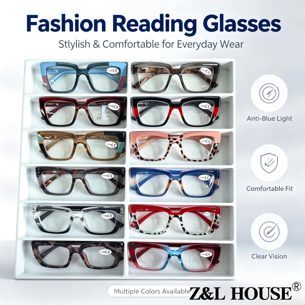 Random Color 7 Pack Reading Glasses Flexible Frame Comfort Eyeglasses Classic Readers for Women Men Everyday Life