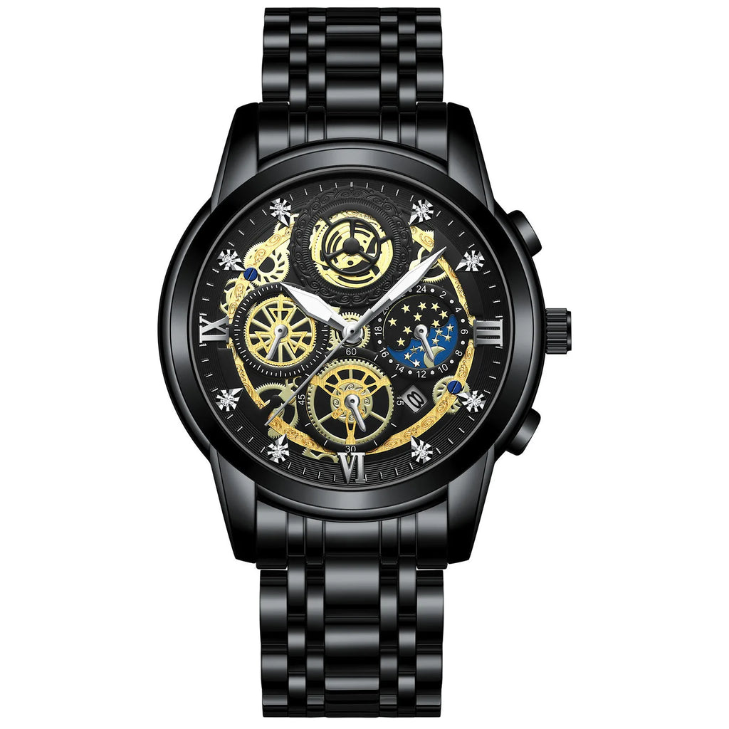 BINBOND Vintage Quartz Watches for Men Luxury Luminous Sturdy Stainless Steel Reloj Waterproof Auto Date Accurate Men's Watch