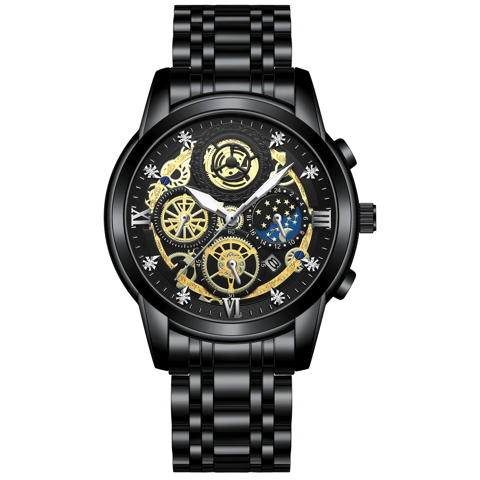 BINBOND Vintage Quartz Watches for Men Luxury Luminous Sturdy Stainless Steel Reloj Waterproof Auto Date Accurate Men's Watch