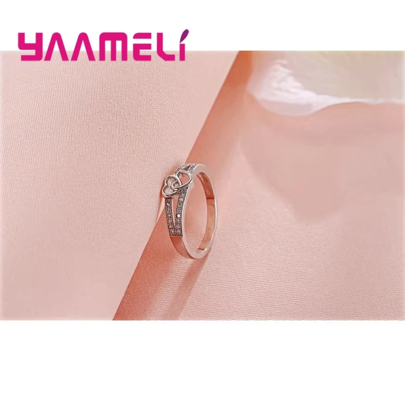 925 Sterling Silver Color Ring Simple Sweet Romantic Style Lover Gifts Cross Love Shape For Women Engagement Ceremony Jewelry
