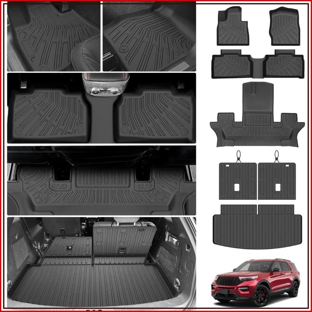 All Weather Floor Mats for Ford Explorer 2020-2026 6 Seats, Heavy Duty TPE Cargo Liner, Anti-Slip Car Accessories