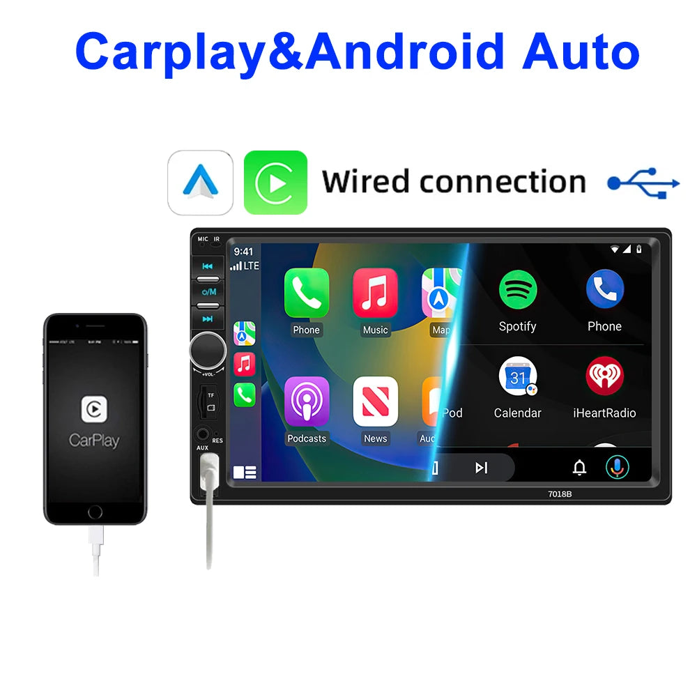 HD 7inch IPS Touch Screen Universal 1Din Caplay  Android auto Car Radio Stereo Multimedia Player  Autoaudio FM Receiver Monitor
