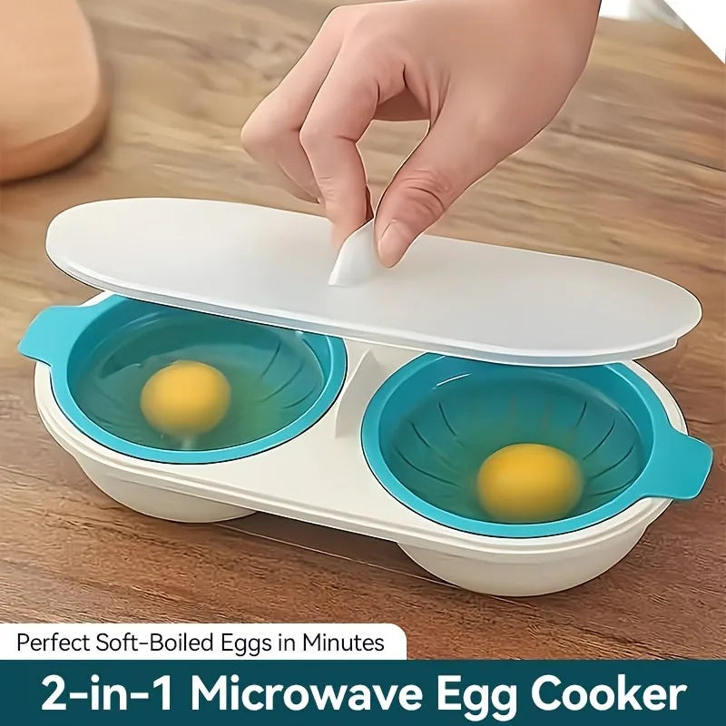 New Creative Egg Poacher Food Grade Pans Double Cup Egg Boiler Steam Microwave Oven Set Kitchen Cooking Tools Kitchen Tools