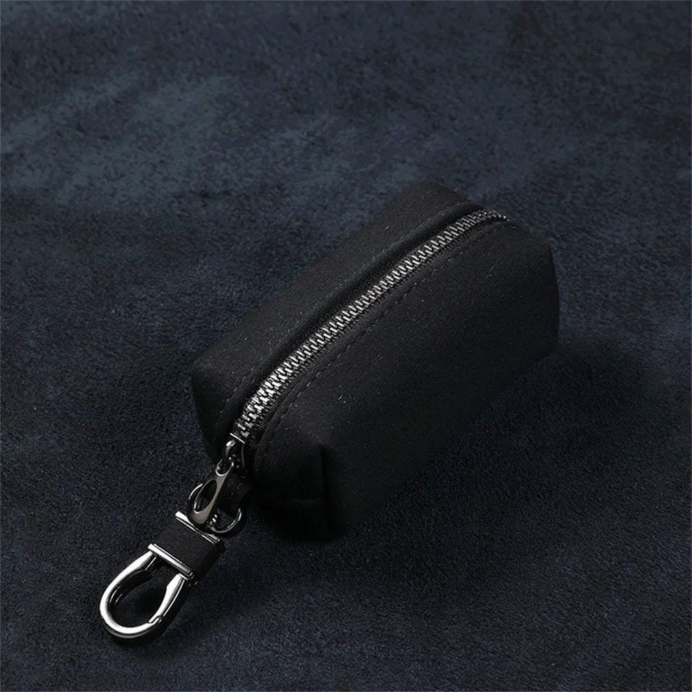 Portable Keychain Wallet for Men Women Large-Capacity Double Zipper Key Pouch Bag Suede Leather Key Case Unisex Coin Purse