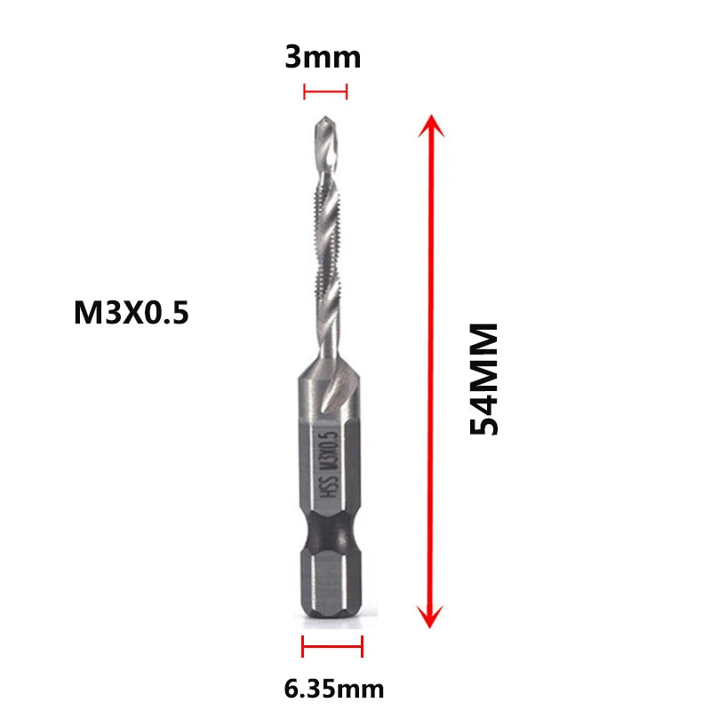 Hex Shank Titanium Plated HSS Screw Thread Metric Tap Drill Bits Screw Machine Compound Tap M3 M4 M5 M6 M8 M10 Hand Tools