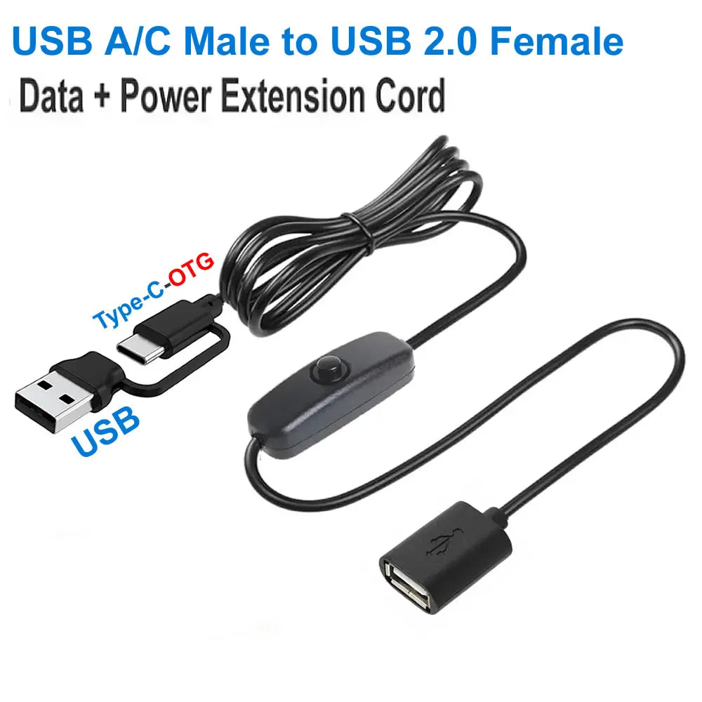 1M/2M USB Male to Female Extension Cable with On/Off Switch Data Transfer and Charging for LED Lamp/USB Flash/Fan/LED Strips etc