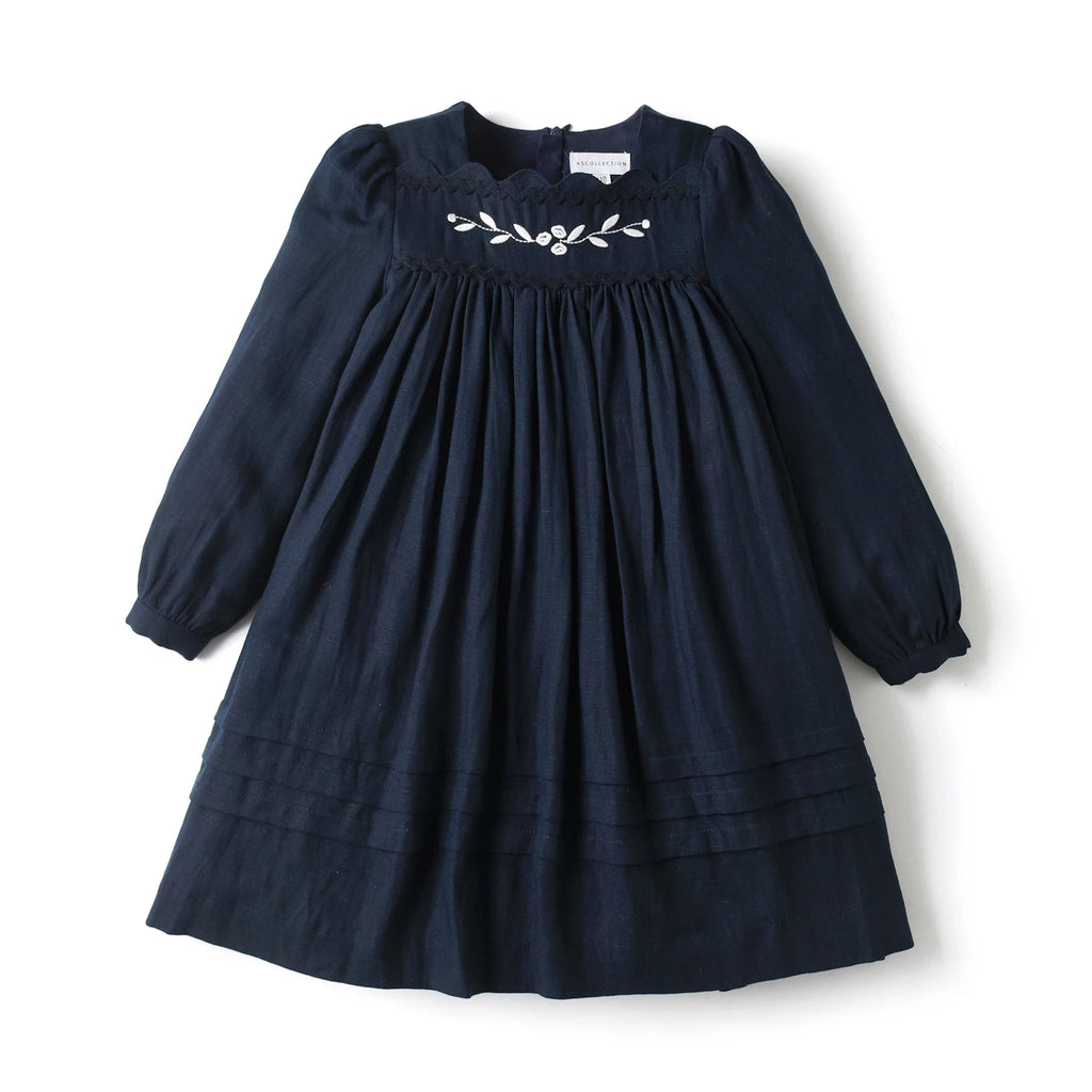 AS Great Quality Designer Shabbos Brother Sister Navy Cotton Linen Clothes with Embroidery Holiday Outfits