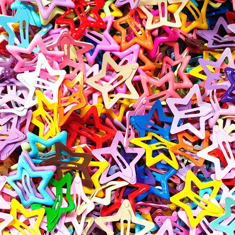 24/48pcs Random Colors Colorful Lattice Five-Pointed Star BB Clips | Girls’ Side Fringe Hair Clips, Versatile Hair Accessory Set