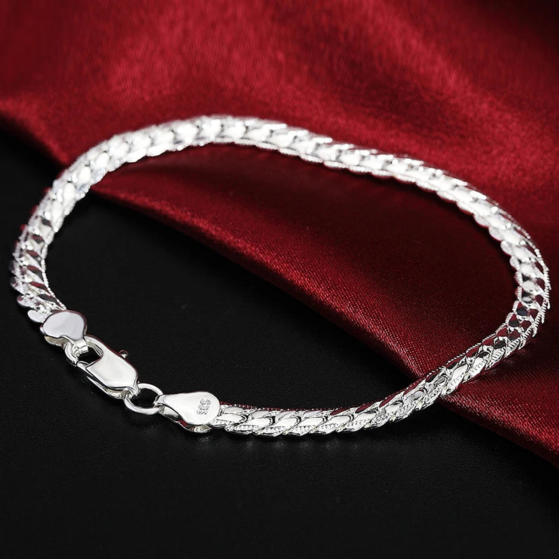 Fine Brands 5MM Flat Chain 925 Sterling Silver Bracelets Necklaces Jewelry Sets for Men Women Fashion Wedding Gifts