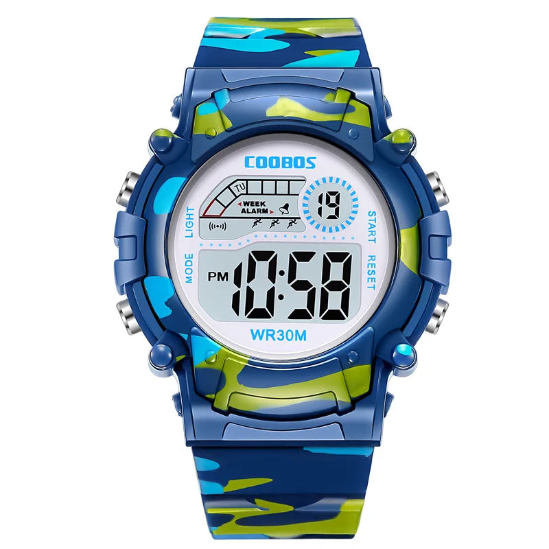COOBOS Children Watch Navy Blue Camouflage Kids Watch Sport LED Digital Watch Waterproof Luminous Watches For Student Boys Girls