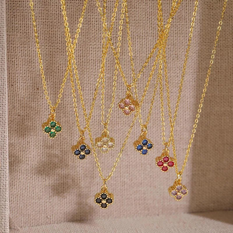 HECHENG, 18K Gold-plated CZ Stone Exquisite And Compact Flower Shaped Women's Necklace Collarbone Chain Dropshipping