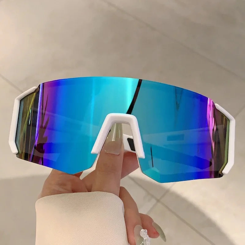 New Integrated Large Frame Colorful Bicycle Riding Sunglasses, Outdoor Sports Hiking Skiing Windproof Sunglasses