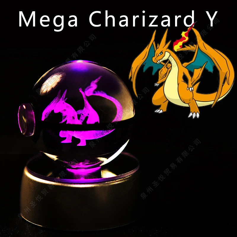Pokemon Crystal Ball 3D Pikachu Gengar Mewtwo Night Light Lamp Pokeball 3D Glass Pokemon Crystal Ball Statue Kids Birthday Gift