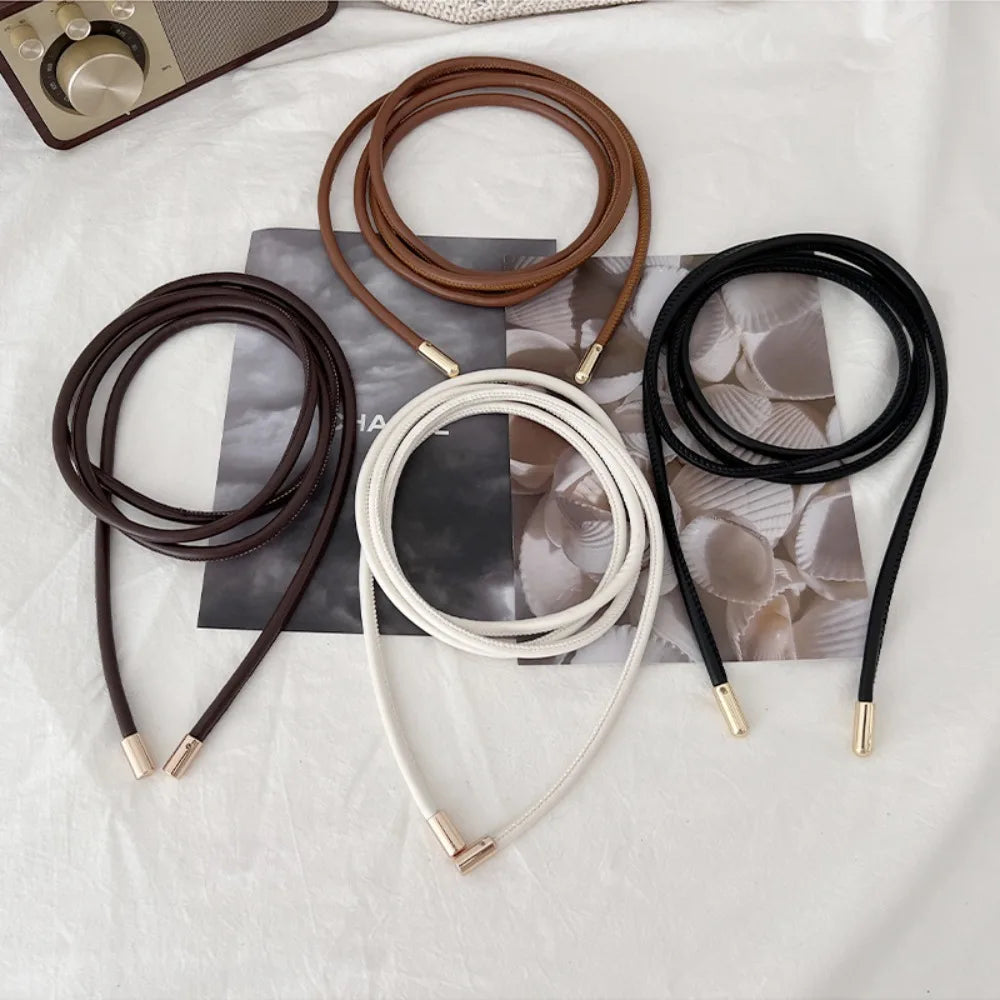 1PC Fashion Round Leather Rope Thin Belt Waist Chain Women Decorative Knotted Waist Rope Decorative Skirt  Coat Sweater Strap