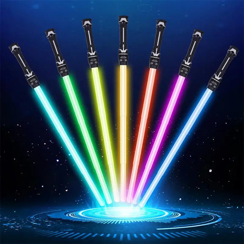 2 in 1 Telescopic Glow Light Sword 7 Color Changing Flashing Stick with Battle Sound Cosplay Party Prop Interactive Play Toy
