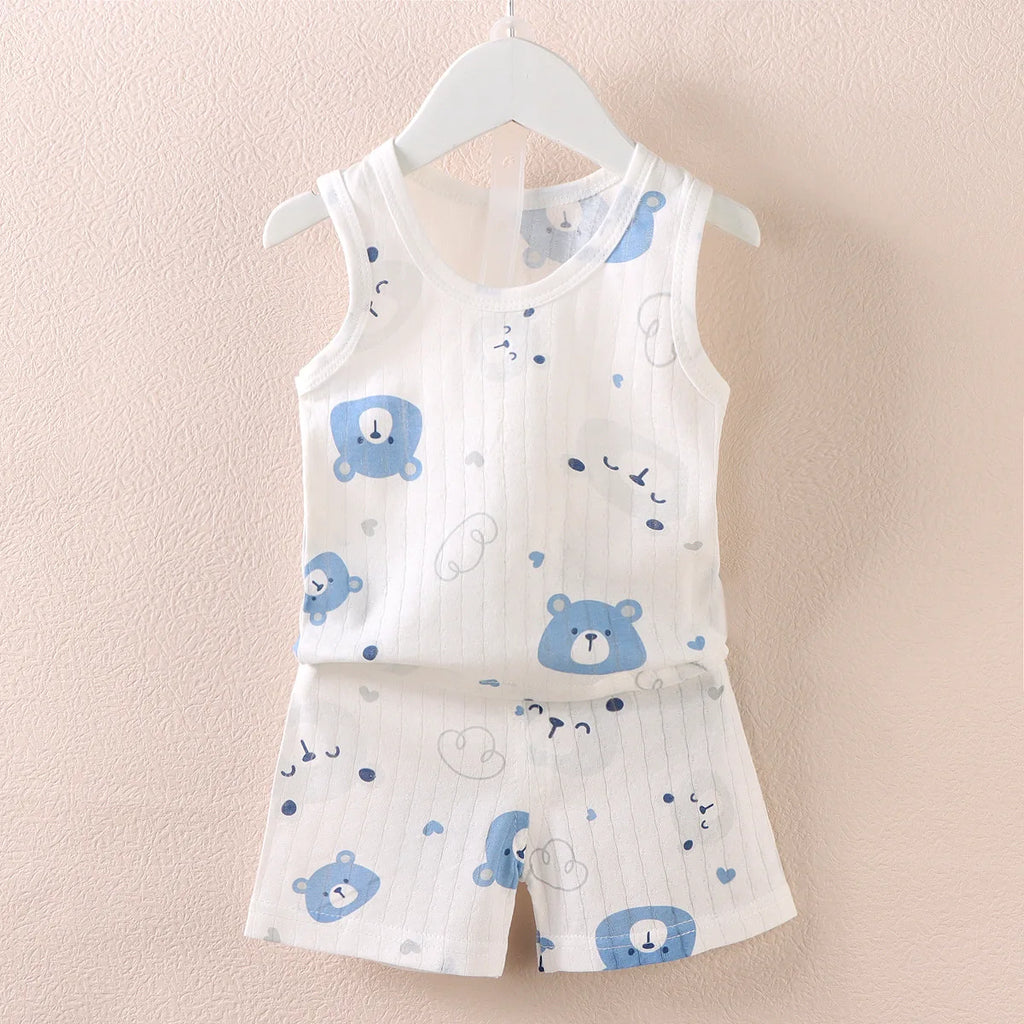 Children's Clothing Print Sleeveless Tops Shorts Cute Breathable Kids Summer Vest Shorts Set Tank Top for Baby Clothing Children