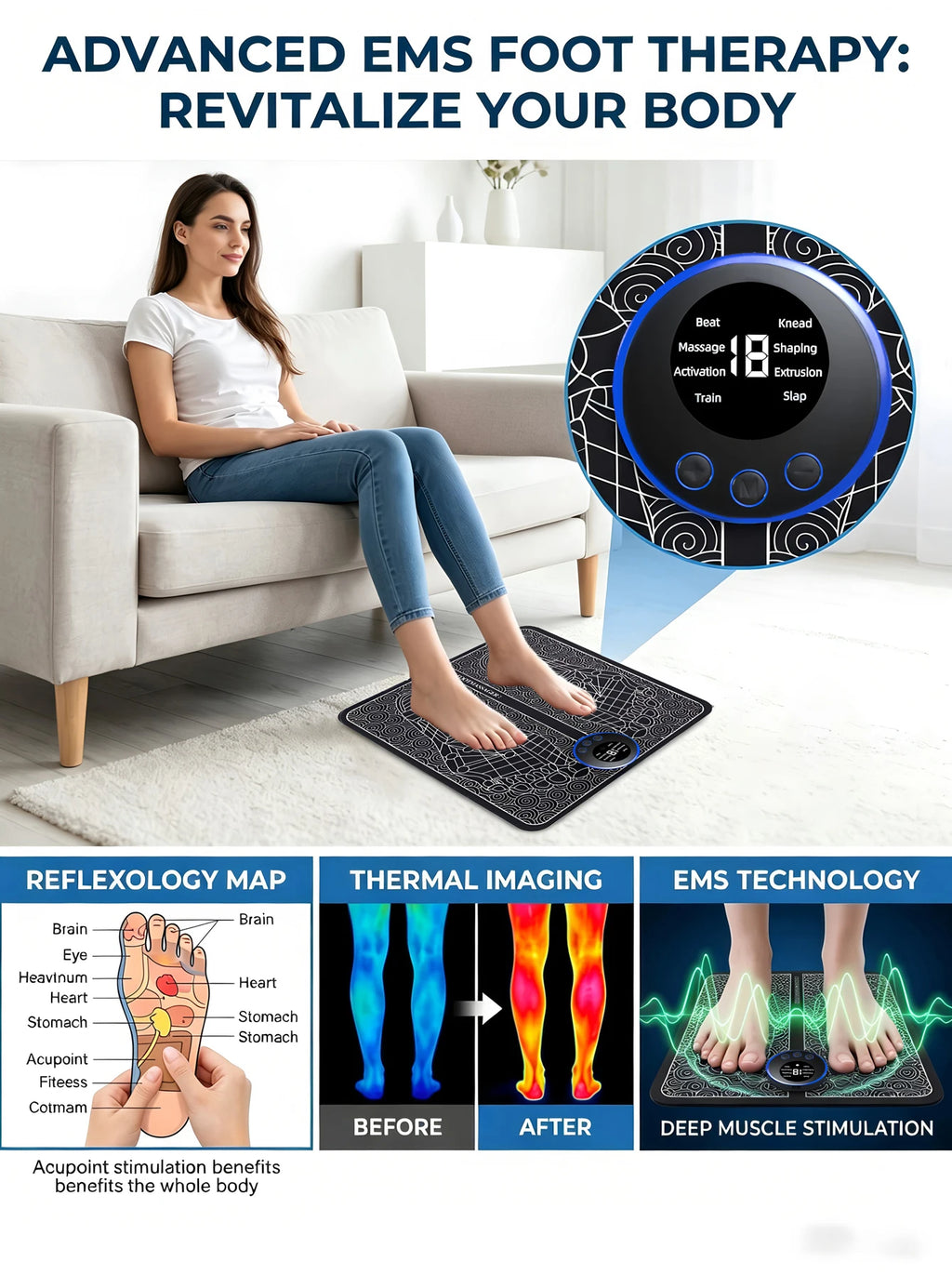 EMS Foot Massager Rechargeable Massage Pad Foot Relaxation Pad Electric Foot Massage Tools Promote Blood Circulation