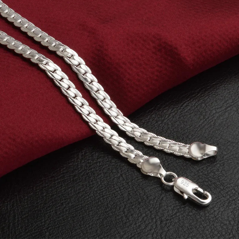 Nice 925 Sterling Silver 5MM Full Sideways Chain Necklace For Women Men Fashion Jewelry Sets Wedding Gift