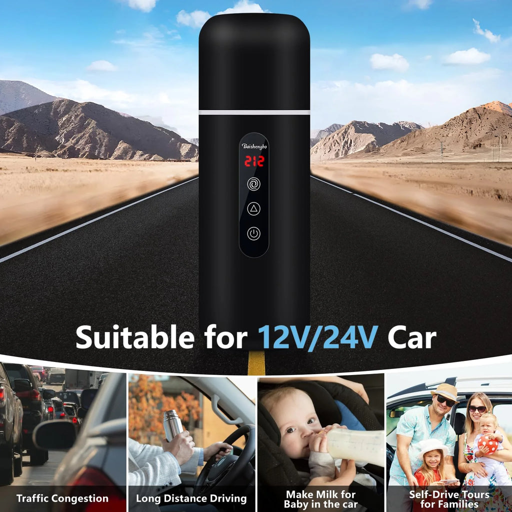 420ml Portable Car Heating Cup Electric Kettle 304 LED Smart Temperature Control Warmer Stirring Cup Heating Bottle Mixing Cup