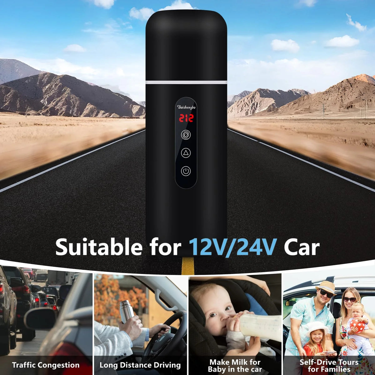 420ml Portable Car Heating Cup Electric Kettle 304 LED Smart Temperature Control Warmer Stirring Cup Heating Bottle Mixing Cup