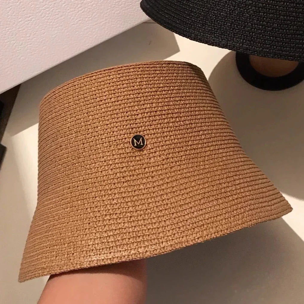 Japanese Designer M Straw Weaving Hat Summer Casual Travel Sunscreen Slim-face Sun Hat Women Luxury Simple Bucket Hats Panama